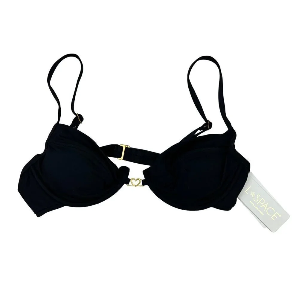 L*SPACE Women's Strardust Padded Bikini Top Black Size Large New